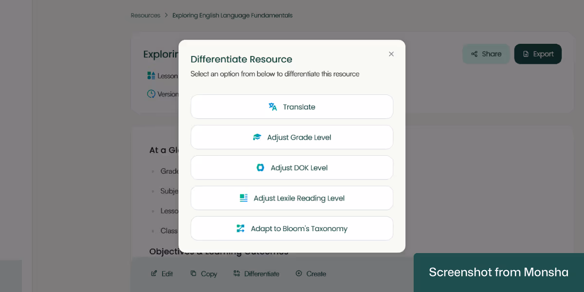 Monsha can help you quickly differentiate your teaching resources