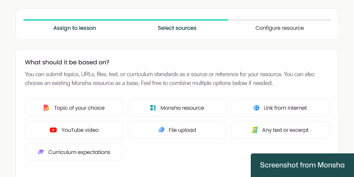 With Monsha, you can select multiple sources to generate a vocabulary list