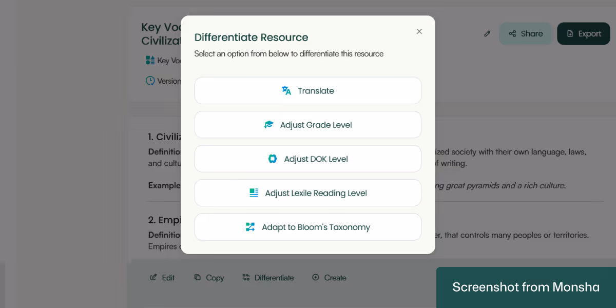 Differentiate your AI-generated vocabulary lists with Monsha