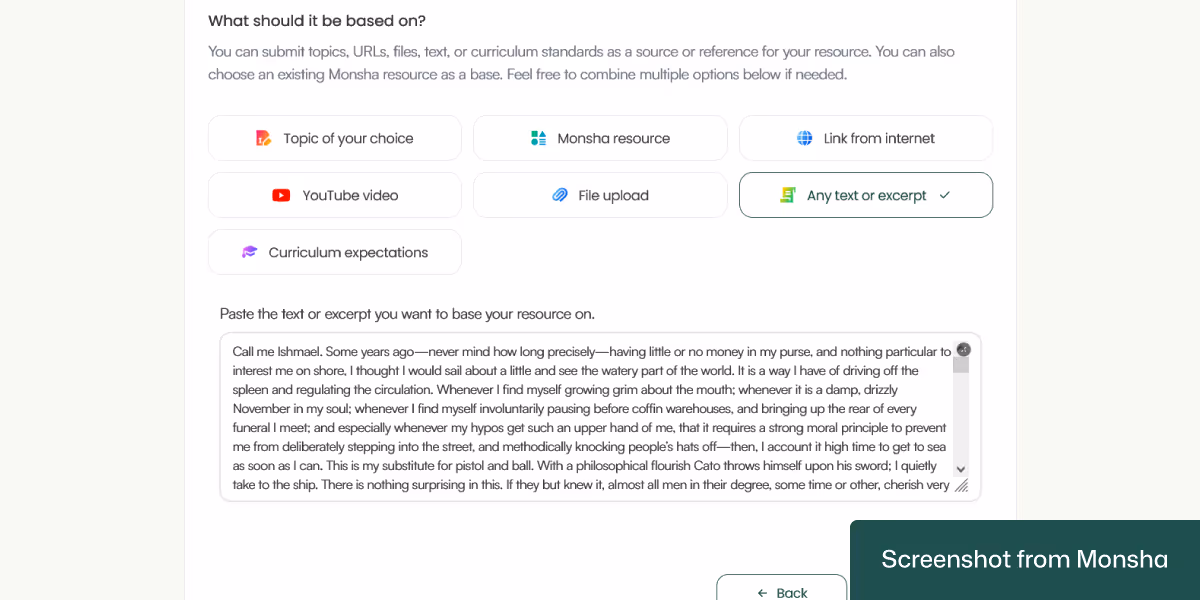 Generating an adaptive reading passage from a text source is possible with Monsha