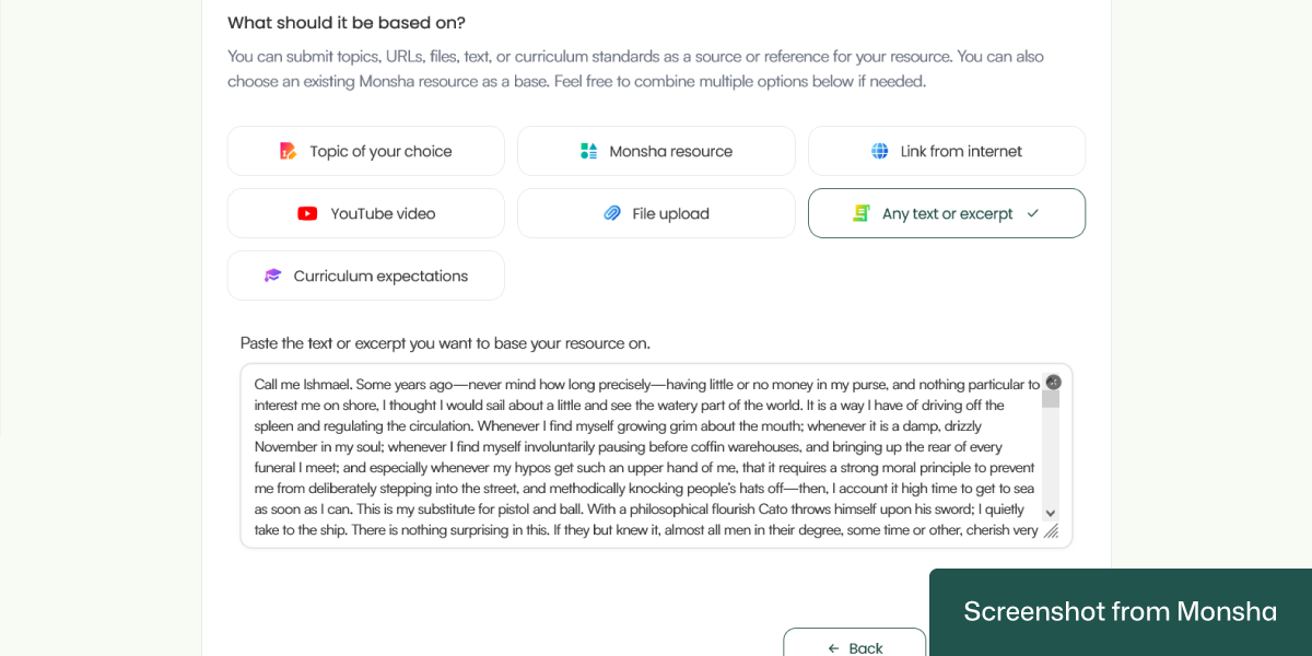 Generating an adaptive reading passage from a text source is possible with Monsha