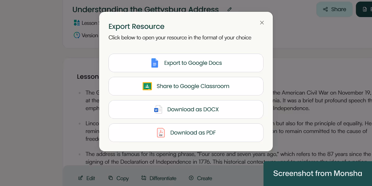 Export your AI-generated lesson summaries from Monsha