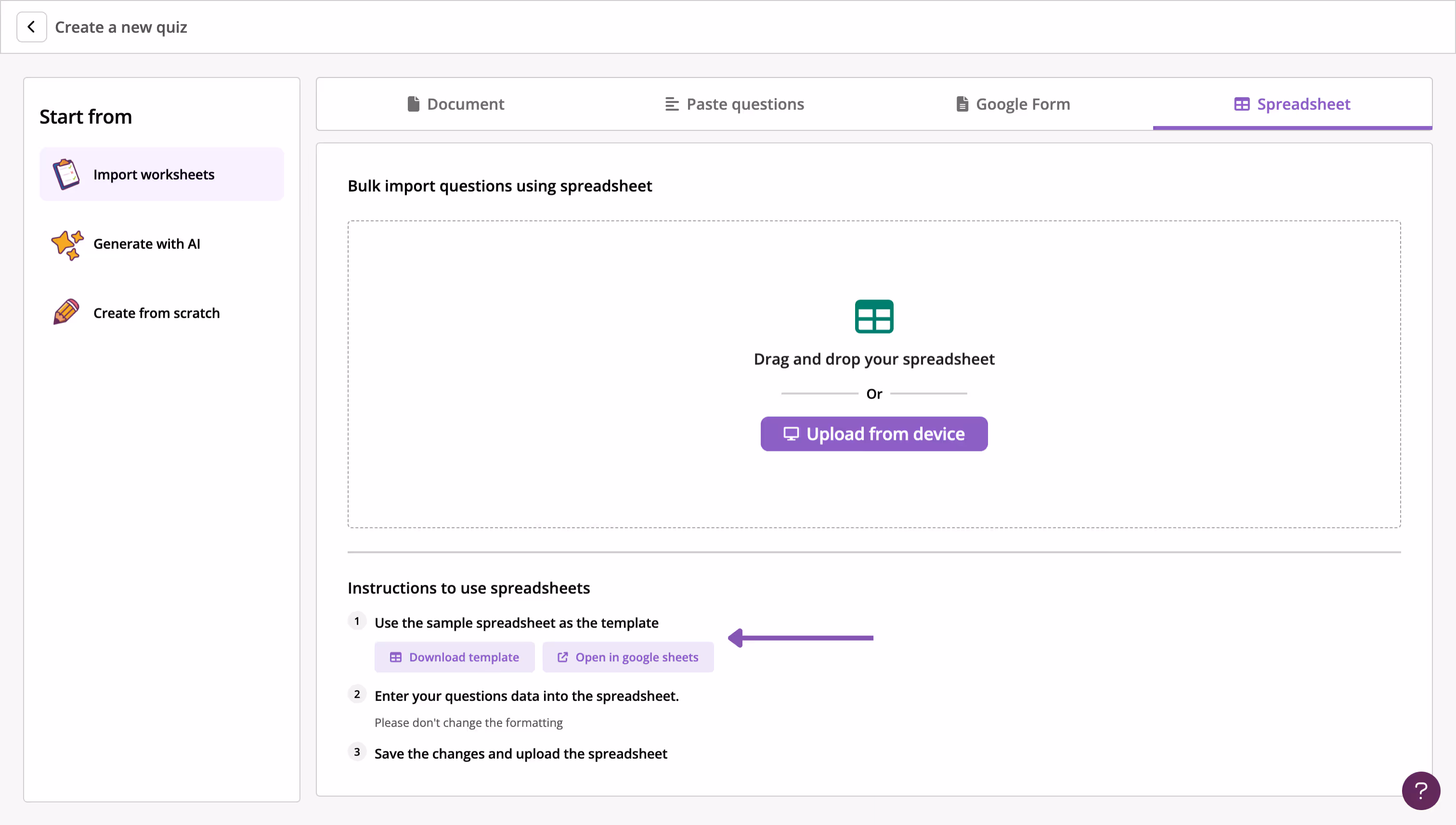 Importing questions from a Monsha-provided spreadsheet into Quizizz is easier