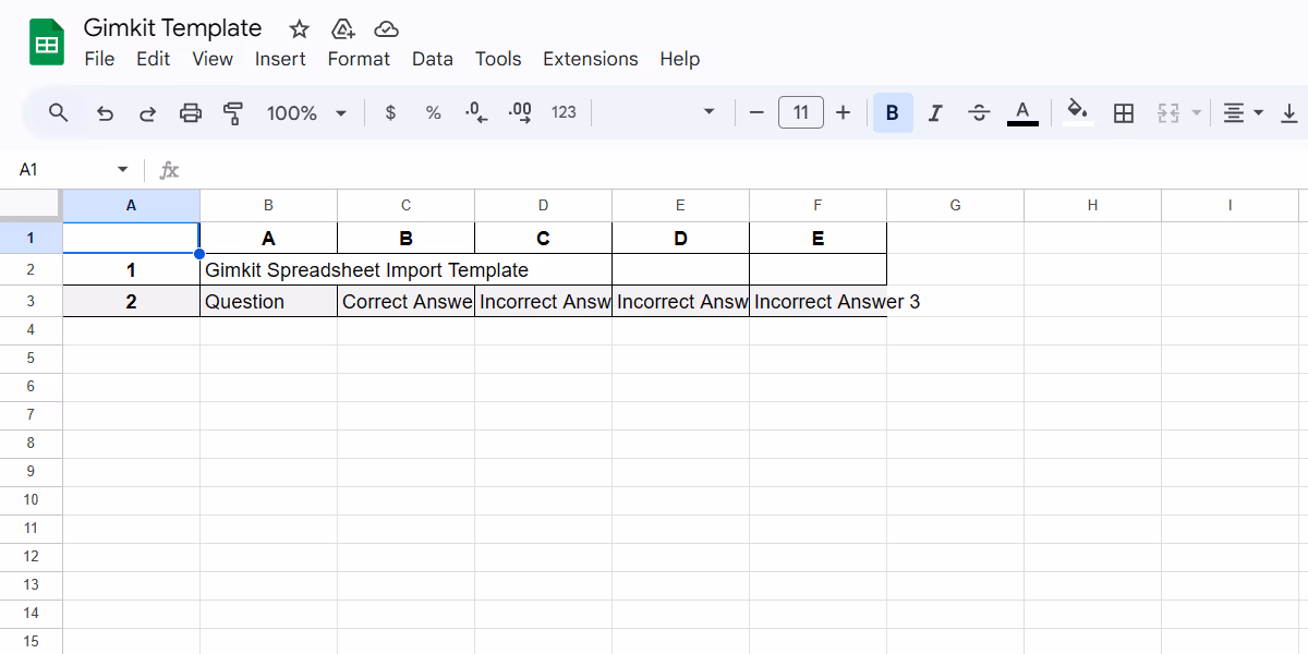CSV template for Gimkit