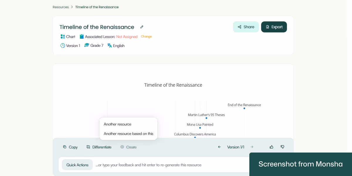 Create different types of teaching materials based on a single chart with Monsha