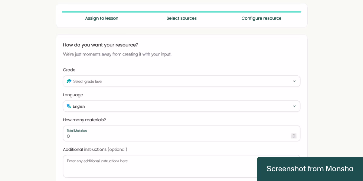 With Monsha, setting requirements to find supplementary teaching materials takes only a few clicks