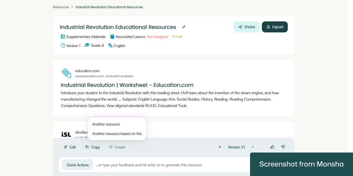 Create different types of teaching resources based on your supplementary teaching materials with Monsha