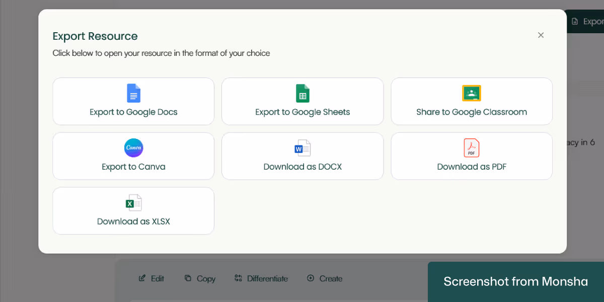Export your AI-generated IEP goal data sheets from Monsha