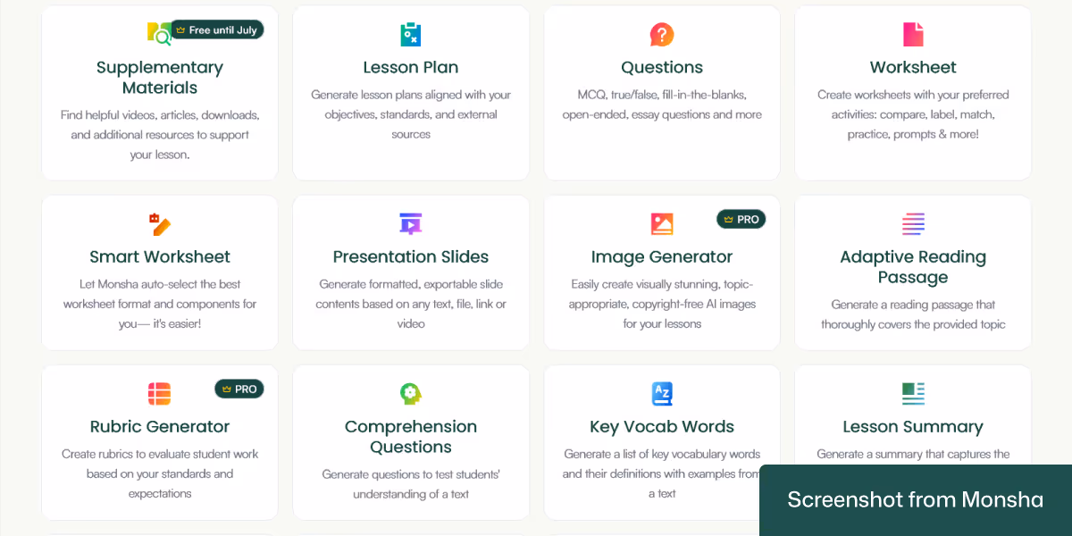 AI reading comprehension questions generator for teachers is accessible via Monsha account