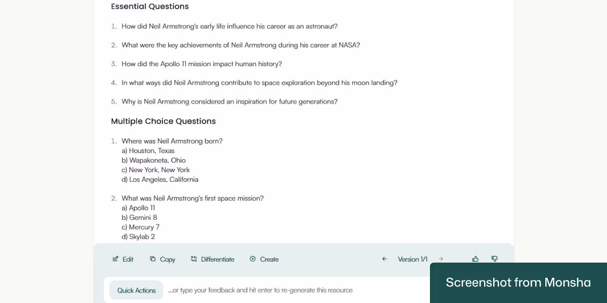 A set of link-based reading comprehension questions generated with Monsha