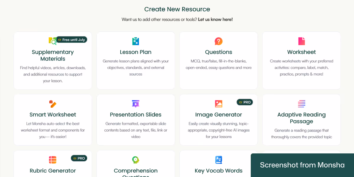 Monsha's adaptive reading passage generator is designed for teachers