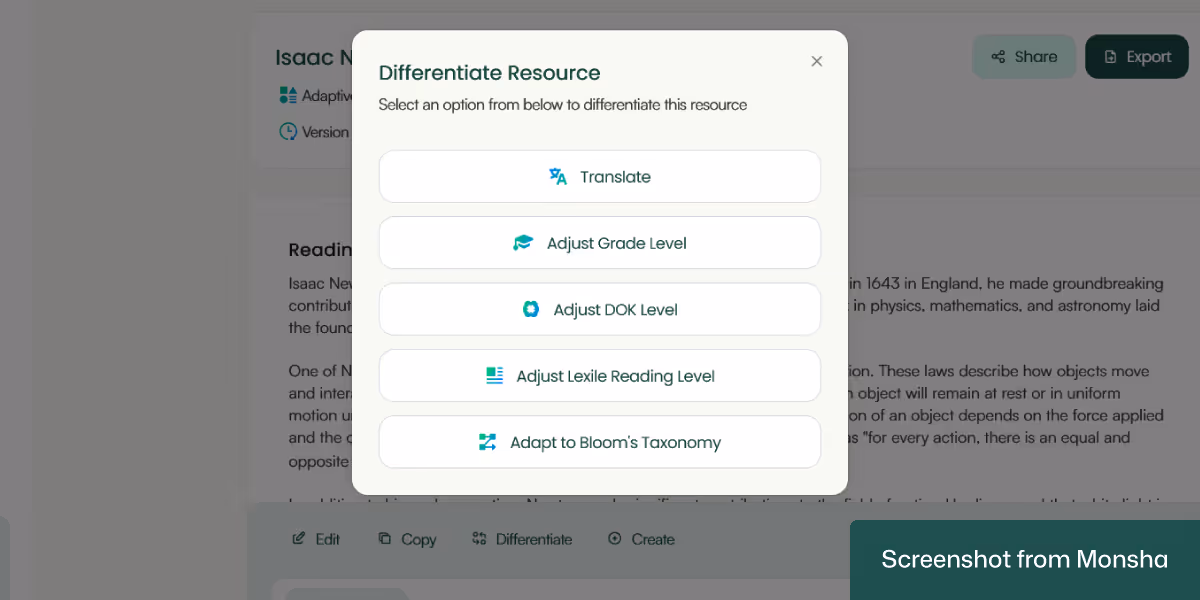 Differentiate your AI-generated adaptive reading passages with Monsha