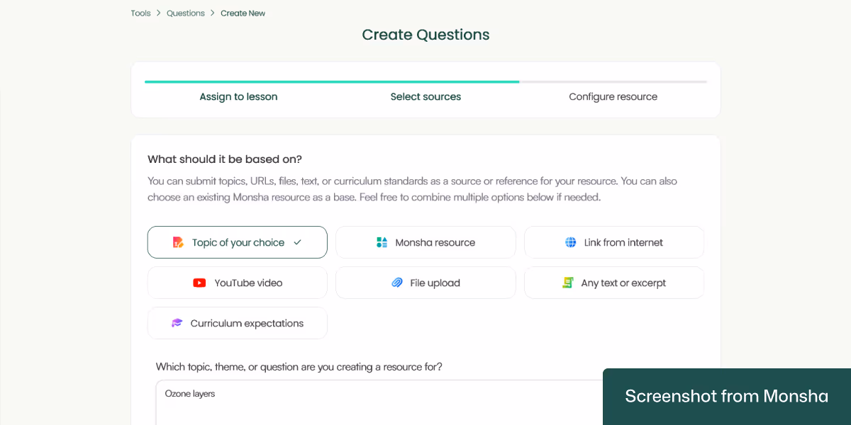 Generating quiz questions based on a topic is possible with Monsha
