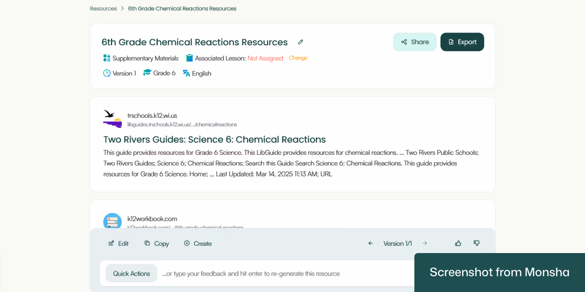 A list of supplementary teaching materials generated with Monsha