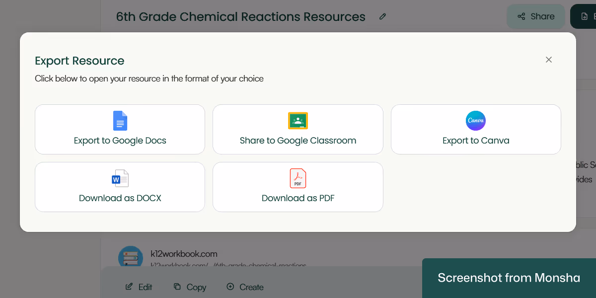Export your list of supplementary materials from Monsha