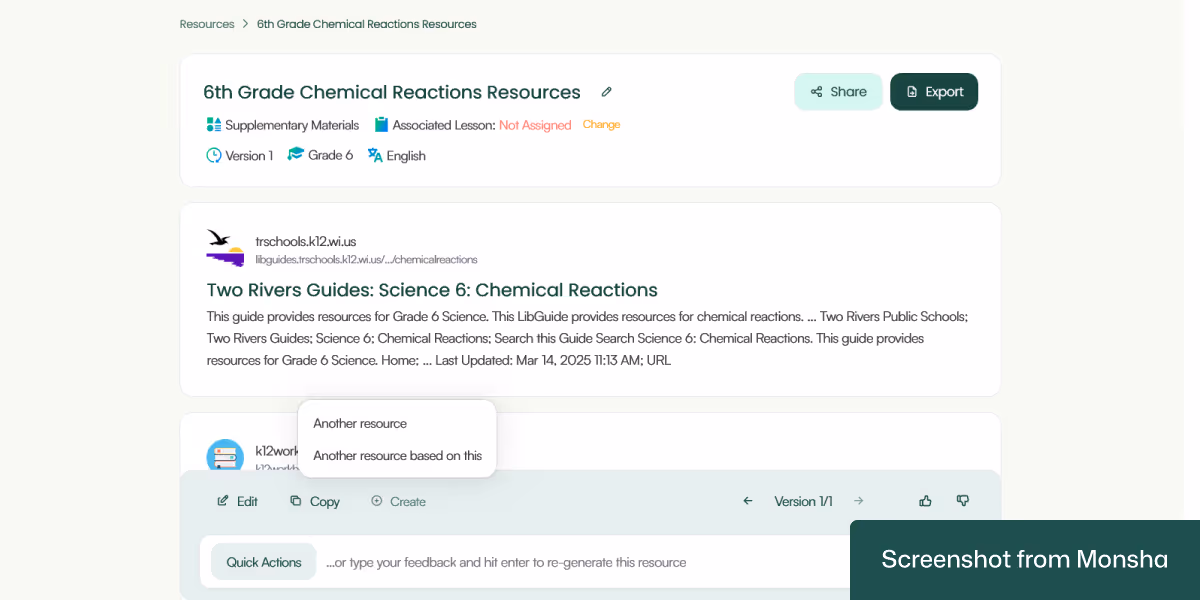 Create different types of teaching resources based on your supplementary teaching materials with Monsha