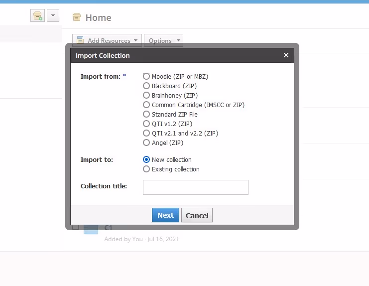 Import options in Schoology