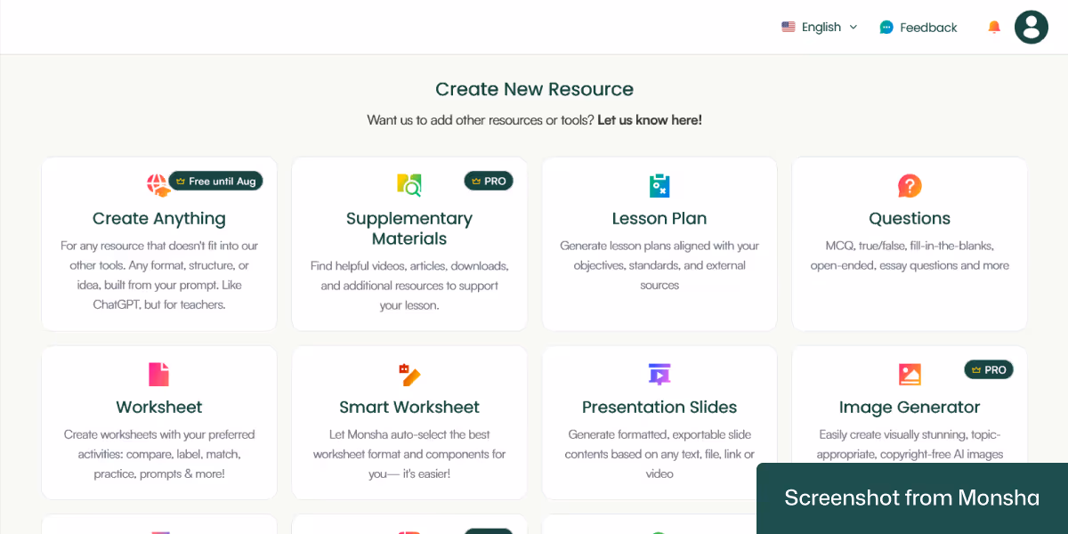 AI tool for creating lesson plans is accessible via Monsha account