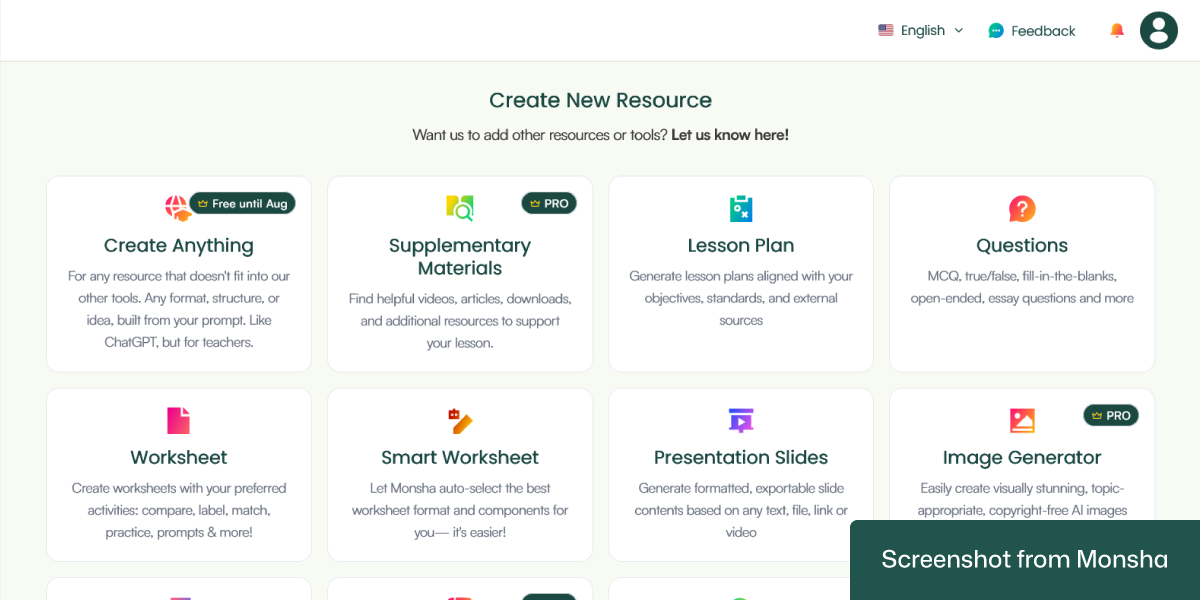 AI tool for creating lesson plans is accessible via Monsha account