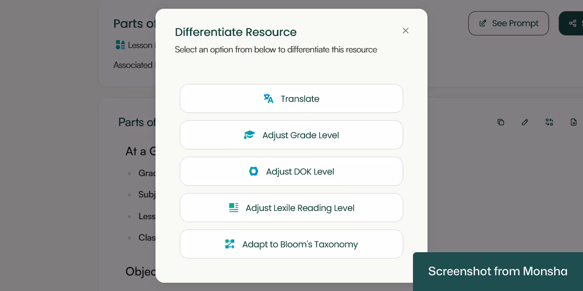 With Monsha, you can adapt your AI-generated lesson plan to your students' needs