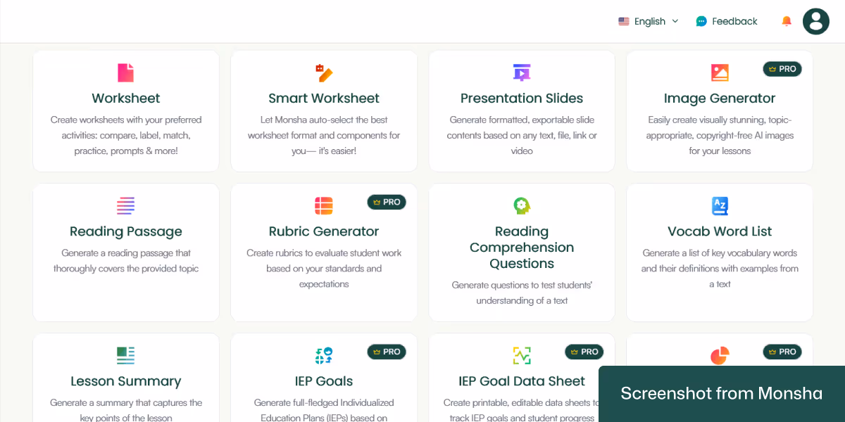 AI tool for creating reading passages is accessible via Monsha account