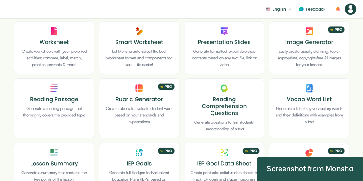 AI tool for creating reading passages is accessible via Monsha account