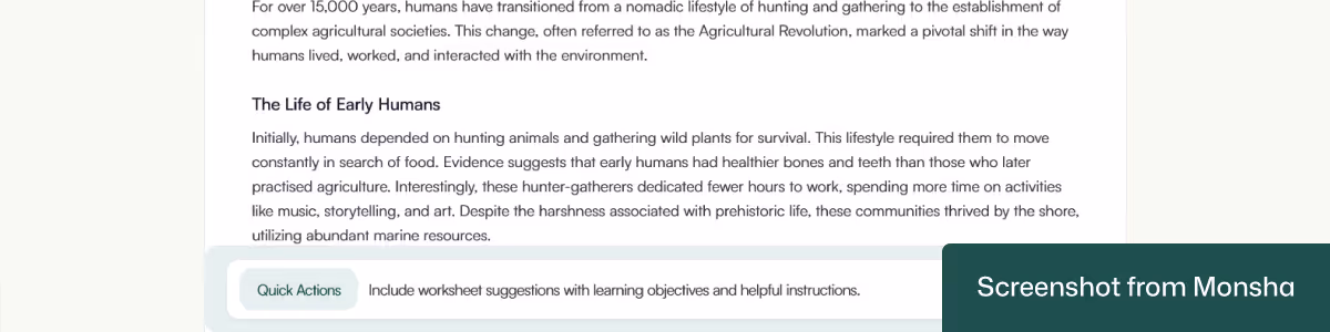 Monsha can incorporate your follow-up instructions even after generating a reading passage