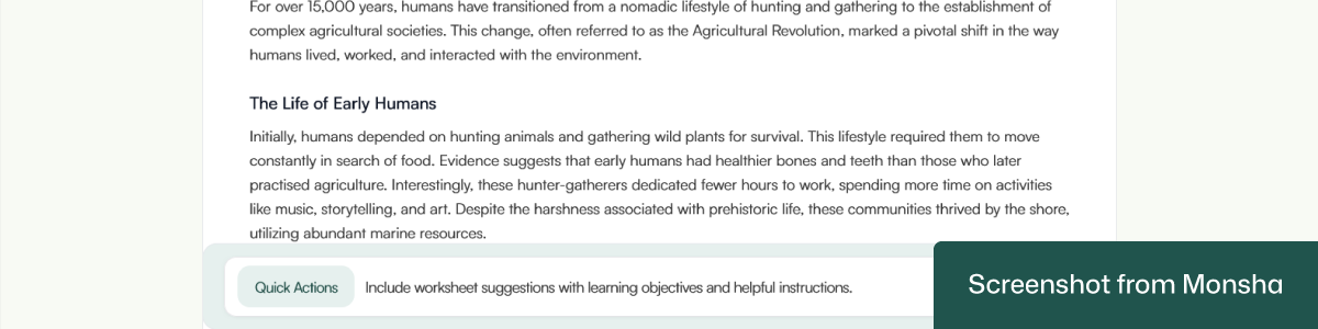 Monsha can incorporate your follow-up instructions even after generating a reading passage