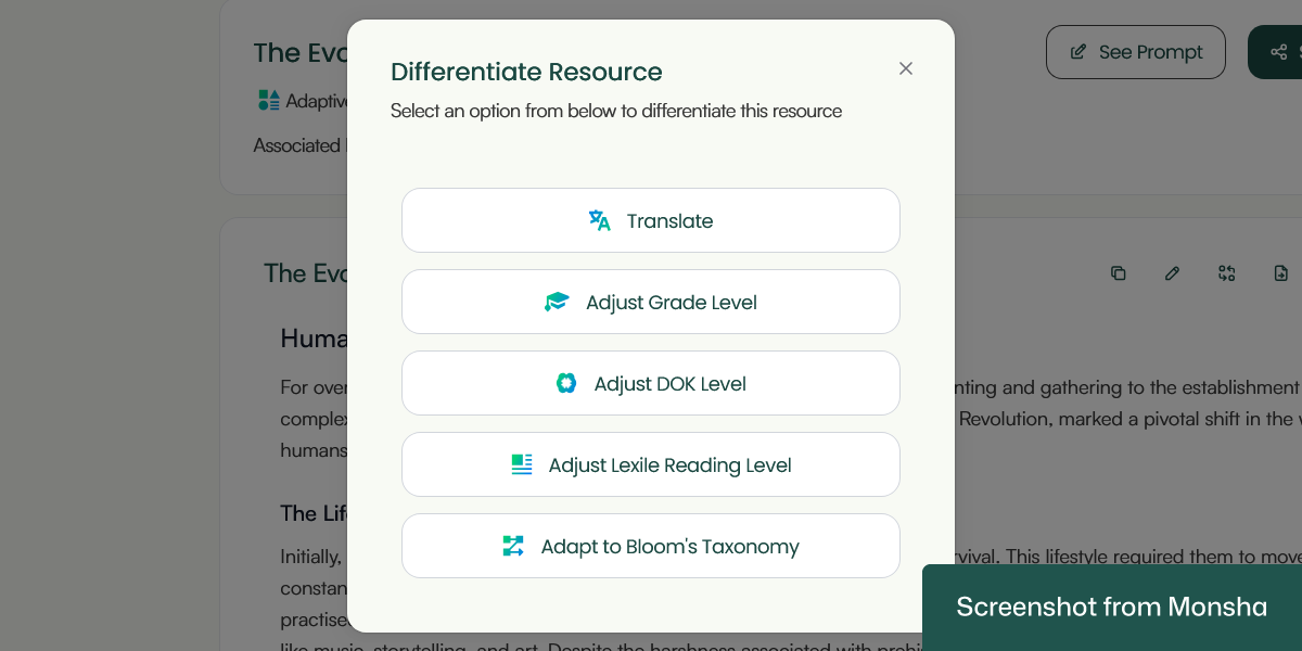With Monsha, you can adapt your AI-generated reading passage to your students' needs