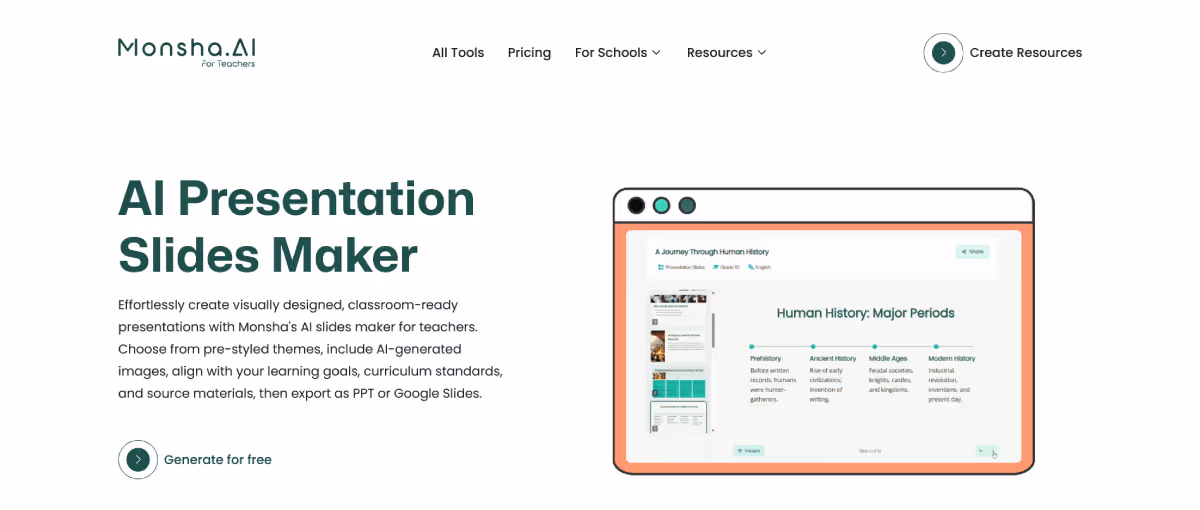 Monsha is the best choice for teachers and educators to create presentation slides with AI