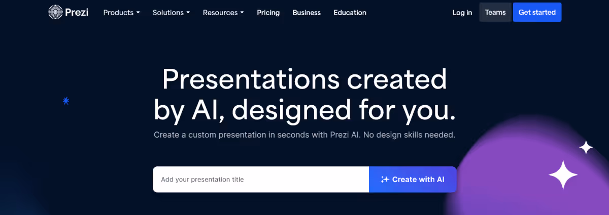 Prezi's AI presentation tool is ideal for teachers needing advanced interactive features like zoom-in-and-out options