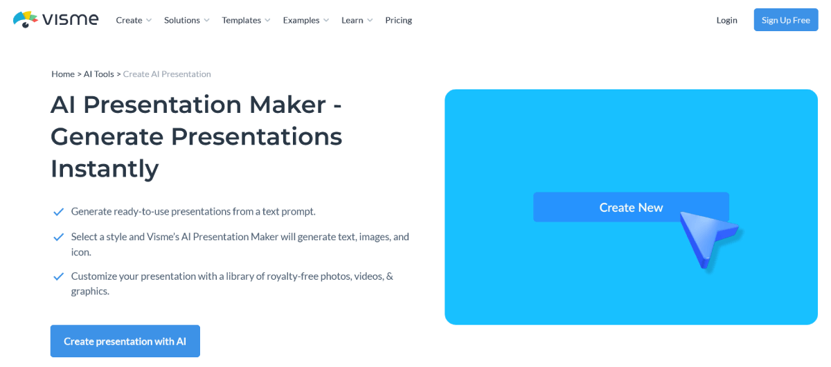 Visme's AI presentation maker is ideal for teachers needing powerful data visualization and interactive features