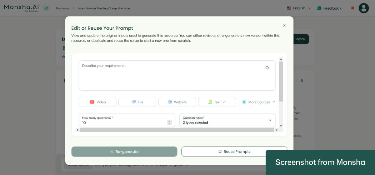 With Monsha, you can reuse your prompt to generate more resources