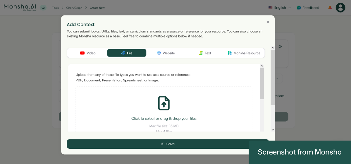 With Monsha, you can generate classroom-ready graphs and charts from any file just by uploading the file