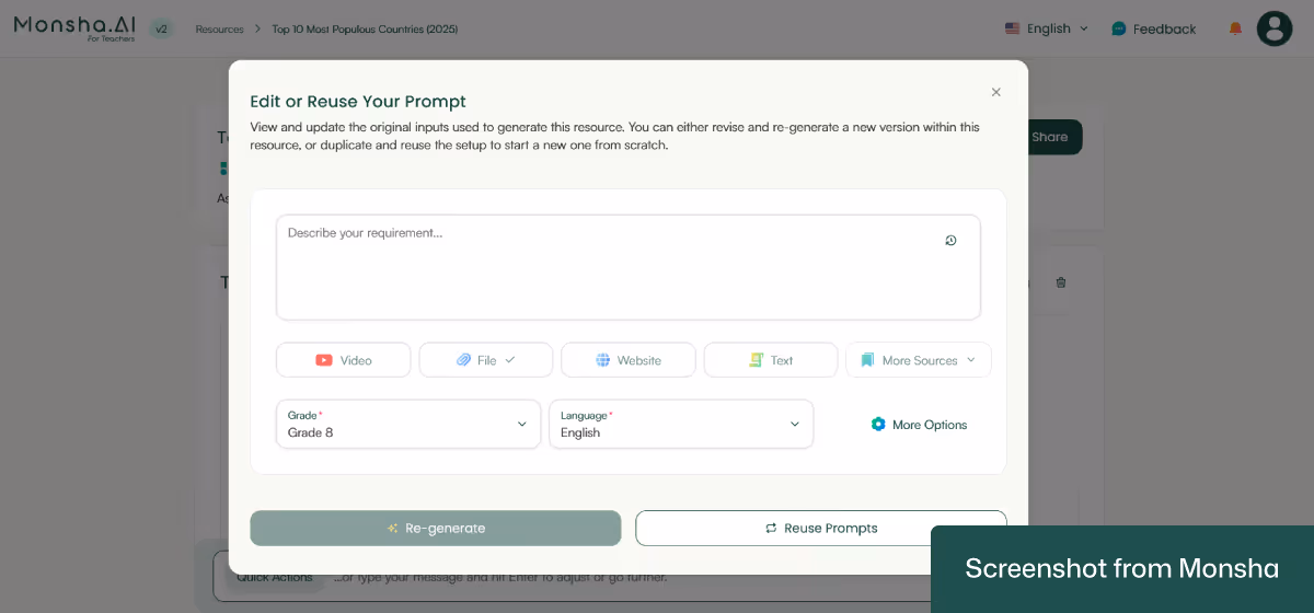With Monsha, you can reuse your prompt to generate more graphs, charts, and other resources