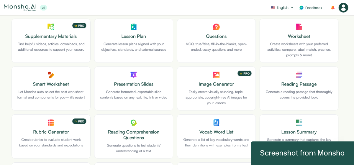 AI tool for creating worksheets is accessible via Monsha account