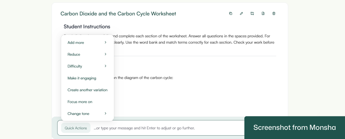  Customizing an AI-generated worksheet with Monsha is super easy