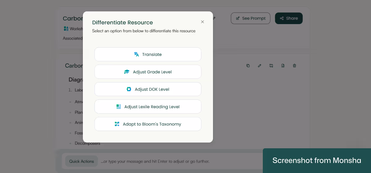 With Monsha, you can adapt your AI-generated worksheet to your students' needs