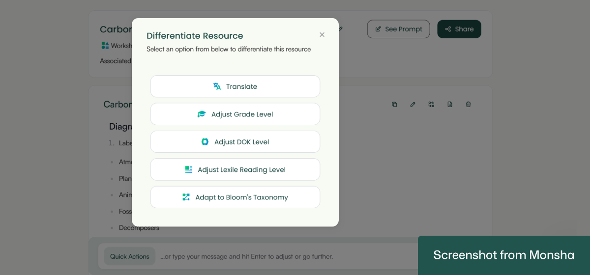With Monsha, you can adapt your AI-generated worksheet to your students' needs