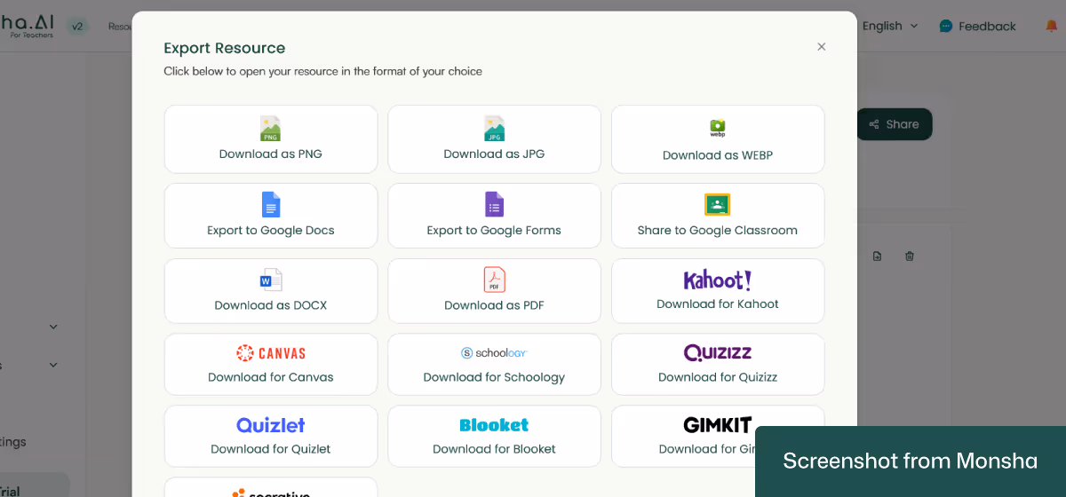 You can export your AI-generated worksheet from Monsha in preferred formats