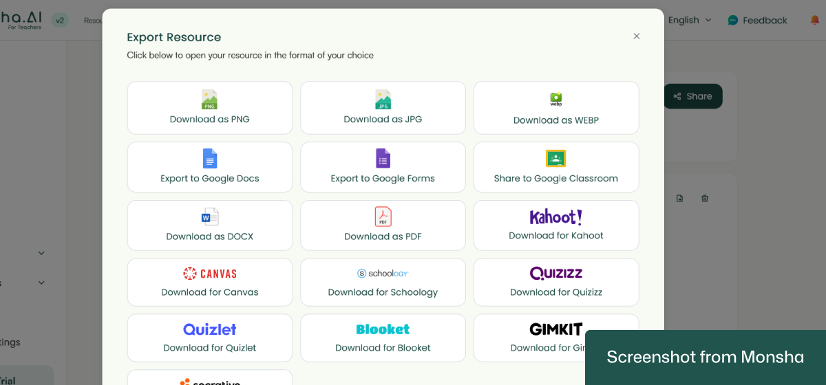 You can export your AI-generated worksheet from Monsha in preferred formats
