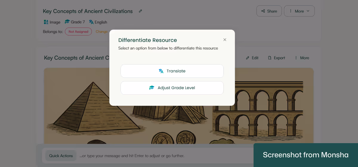 With Monsha, you can adapt your AI-generated images to your students' needs