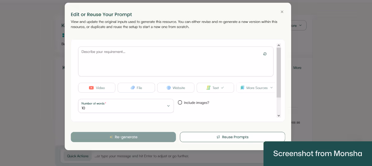 With Monsha, you can reuse your AI prompt to generate more vocabulary lists