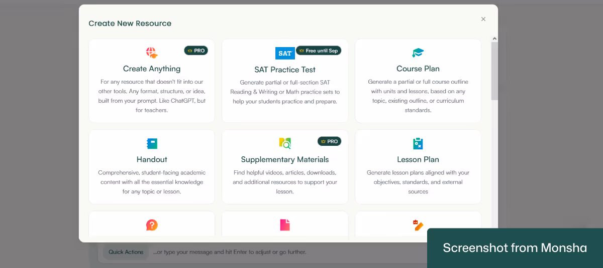 With Monsha, you can generate more teaching resources based on your AI vocabulary list output
