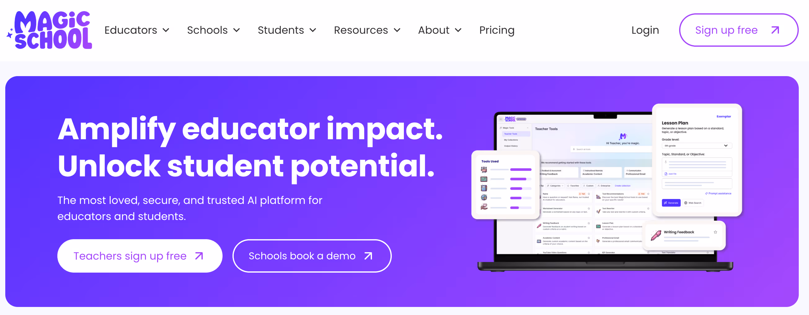 A glimpse into MagicSchool AI homepage