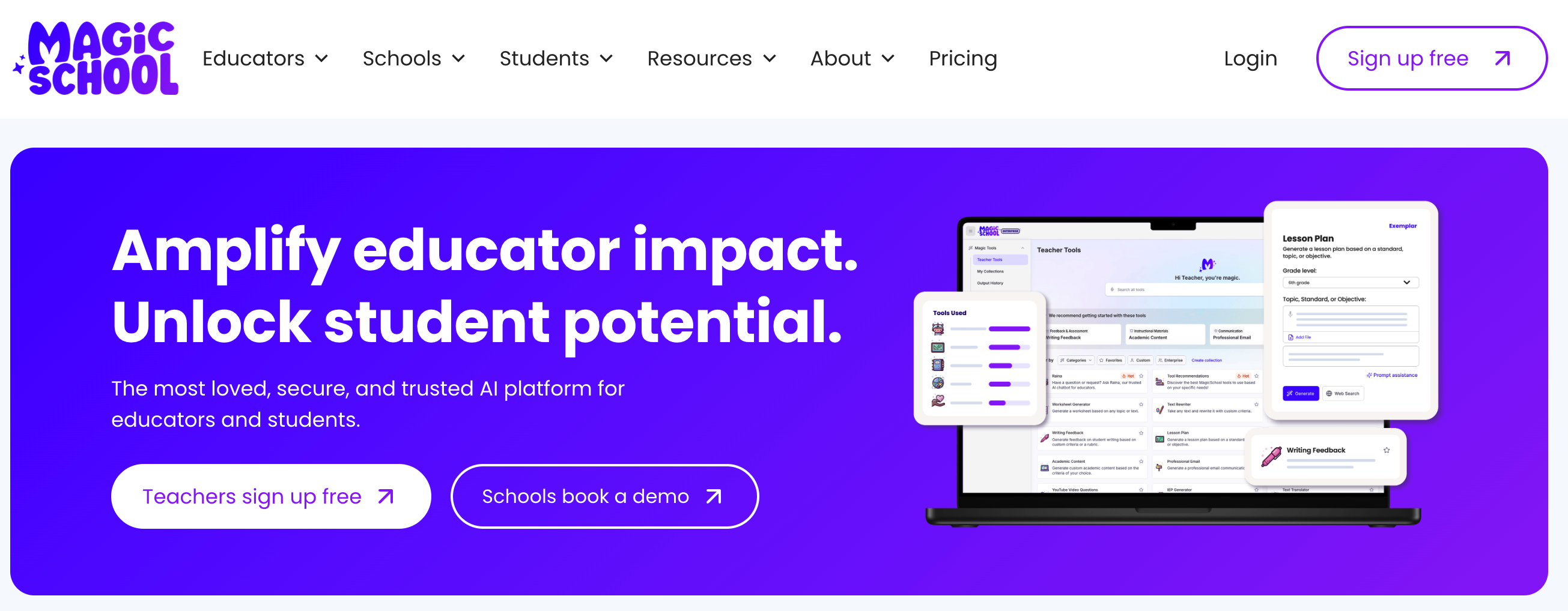 A glimpse into MagicSchool AI homepage