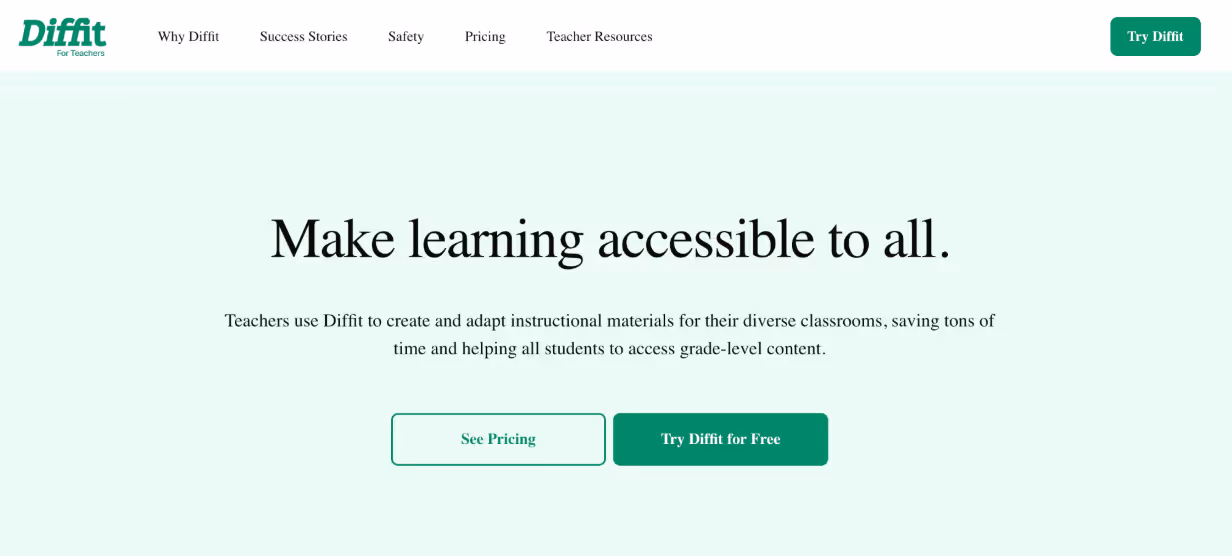 A glimpse into Diffit homepage