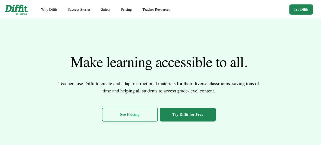 A glimpse into Diffit homepage
