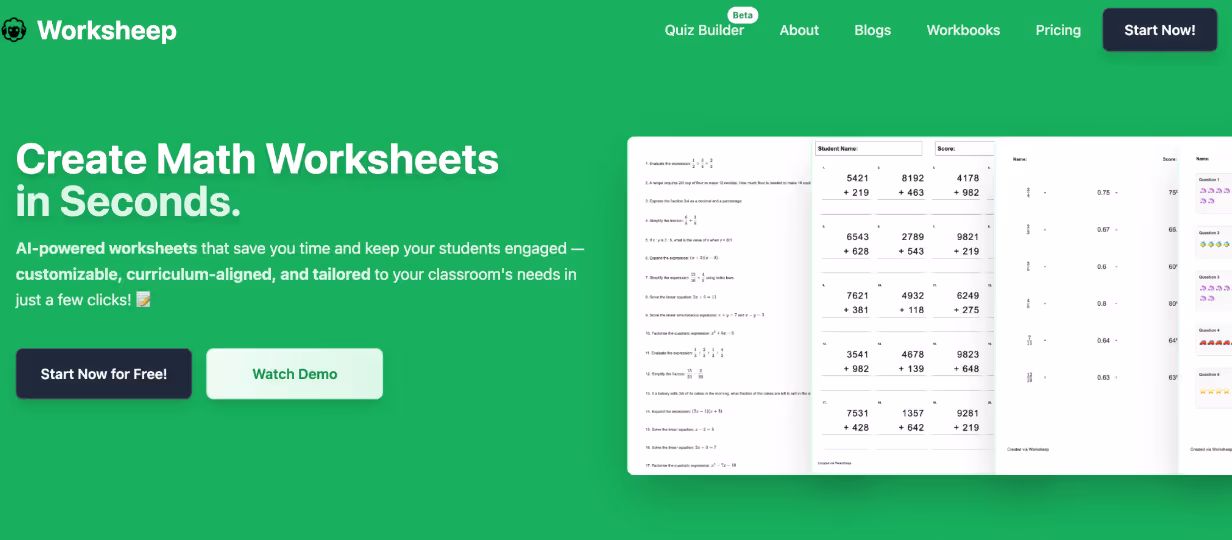 A glimpse into Worksheep homepage