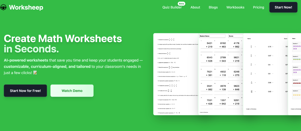 A glimpse into Worksheep homepage